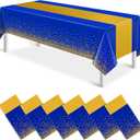 6Pcs Blue and Gold Tablecloth Party Decorations,Plastic Royal Blue Table Cloth Printed Gold Table Runner Disposable Rectangle Table Cover for Birthday Anniversary Wedding Graduation Party,54 x108 Inch