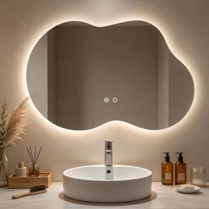 36"x24" Irregular LED Bathroom Mirror with Lights, Asymmetrical Backlit Vanity Mirror for Powder Room or Makeup Area, Dimmable & Anti-Fog, Dual Mounting