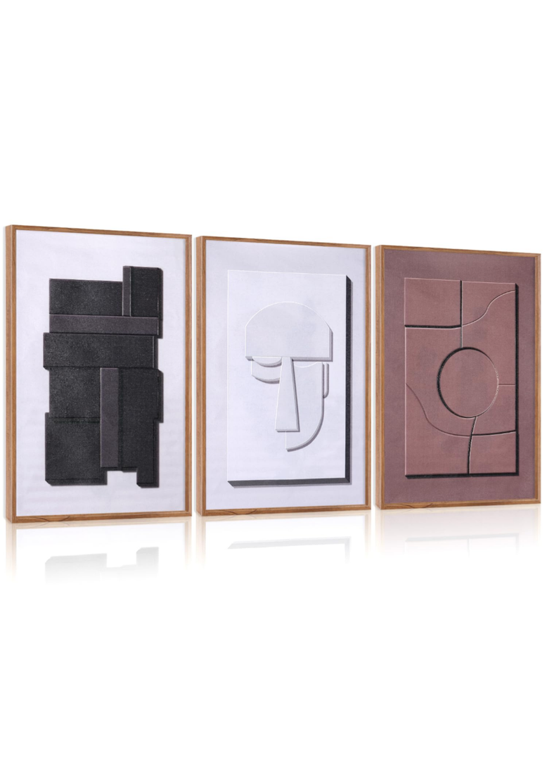 Aurlan Neutral Abstract Polygon Framed Wall Art(16"x24"), 3 PCS Minimalist Black Beige Brown 3D Textured Canvas Artwork, Large Modern Geometric Illustration Art Wall Decor for Office Living Room