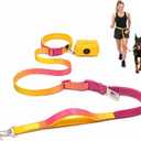 RYNVALE Hands Free Dog Leash with Car Seatbelt Clip & Poop Bag | Heavy Metal Clip, Dual Padded Handles, 220lb Shock Absorbing Bungee Waist Belt, for Running Walking 6 feet L