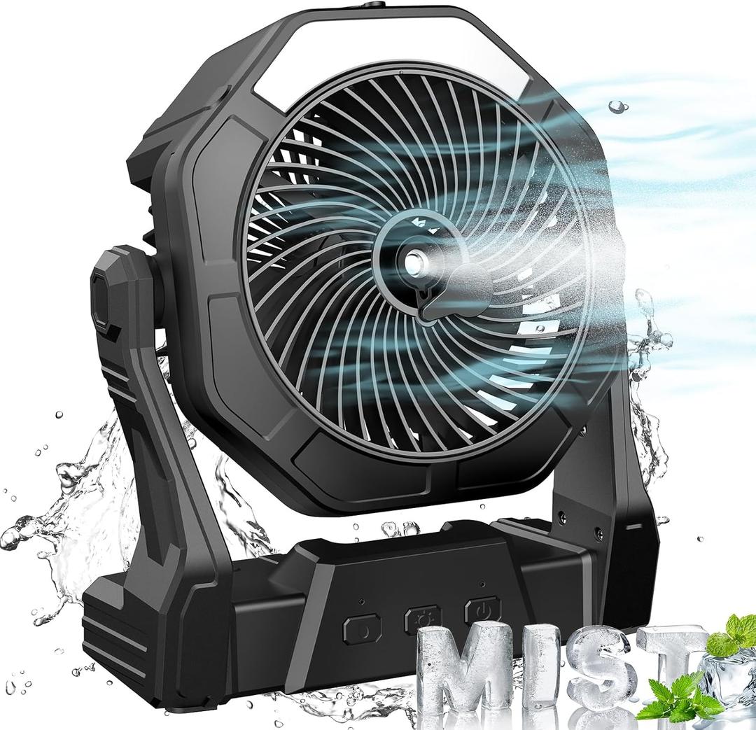Ausic Portable Misting fan, 8-Inch Cooling Mist Fans, [8-35Hrs] USB Rechargeable Battery Powered Fan with Mister, 250mL Water Tank & LED Lantern, for Home Desk, Bedroom, Office, Outdoor&Indoor Use (Black)