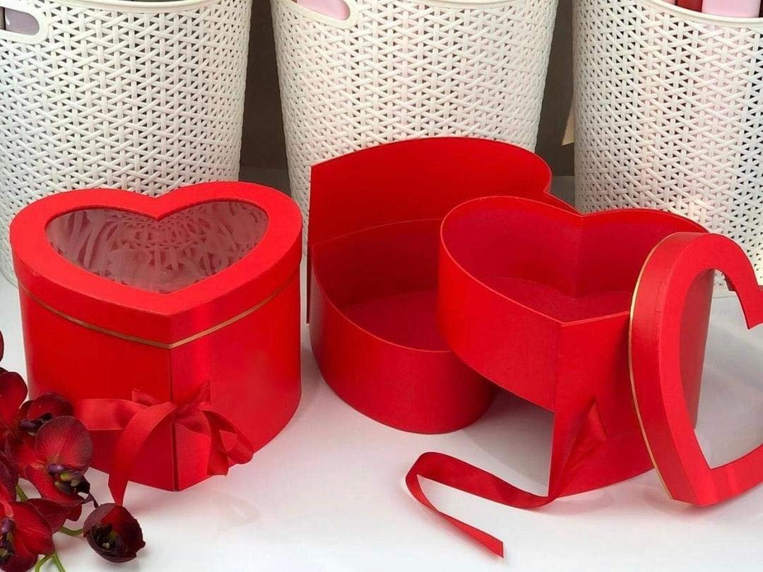 UNIKPACKAGING Premium Quality 2 Layer Heart Shaped Flower Box, Floral Gift Box, with Lids, Size 9x8x6.5, for Luxury Style Flower Arrangements (Red)