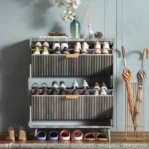 Shoe Cabinet Storage,Modern Freestanding Organizer with 2 Flip Drawers,Narrow Shoe Rack Cabinet for Entryway,Grey