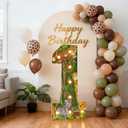 Safari Birthday Decorations, 3FT Marquee Numbers 1 for Jungle Party Decorations, Light Up Numbers for Wild One Birthday, Leopard Giraffe Zebra Animal Print Number Sign with Lights for Zoo Baby Shower