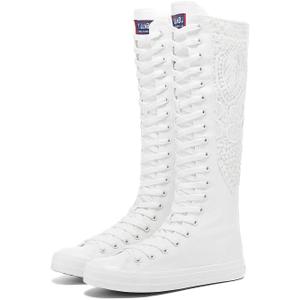 Momuk Fashion Girls Canvas Boots Knee High Sneakers Causal School Shoes Applicable for Both School Dresses or Casual Occasions for Women Size 8 B(M) US White