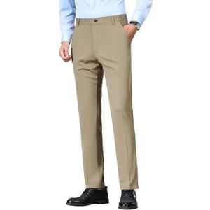 Mylldey Men's Regular Fit Dress Pants Casual Business Flat Front Mens Wrinkle Free Comfort Stretch Pants (Khaki) 34 Regular