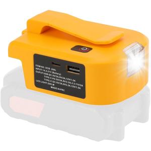 Battery USB Charger Converter for DeWalt 20V MAX Battery Generator Power Adapter with USB Charger Type C and LED Lights for Work RV Camping Travel, Adapter Only