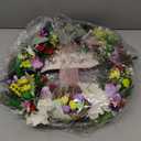 Panelee 18 Inch Easter Wreath for Front Door Cross Wreath Christian Easter Hanging Decorations He Is Risen Religious Artificial Lilies Lavender Eggs Grape Vines Sign for Spring Home Wall Door(Elegant)