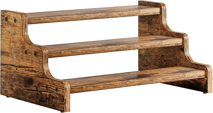 KLM 3Tier Spice Rack, 13.8 Inch Wood Step Shelf Countertop Spice Storage Holder, Kitchen Pantry Cabinet Organizer Cupboard for Spice Bottles, Jars, Seasonings, Baking Supplies,Bathroom Organizer