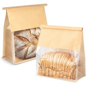 50 Pcs 8.6 Inch Bread Bags with Tin Tie, Large Loaf Bags Made Of Brown Cotton Paper, Storage Packing Bag with Clear Window for Bakery, Cafe, Homemade Bread