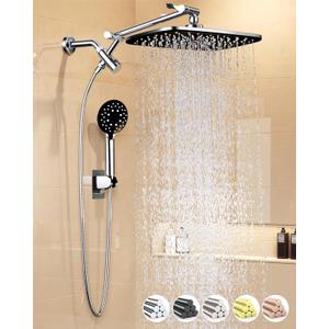 Veken 11.8" Rain Shower Head with Handheld, High Pressure Handheld Shower with Multi Spray Modes, Rainfall Combo with Metal Extension Arm, Detachable Dual Showerhead, Bathroom Decor, Chrome Silver