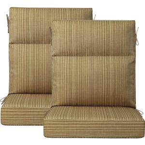 Outdoor Patio Chair Cushions 44x21x3.5 inch, Set of 2 Thicken Comfy Cushions for Rocker Non Slip Fade Shield Water Repellent High Back with Ties, Yellow Stripe