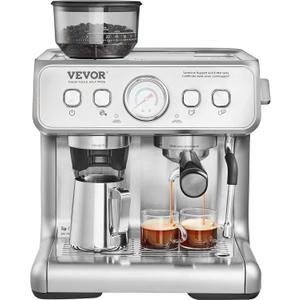 VEVOR Espresso Machine Built-in Grinder, 15 Bar Semi-Automatic Espresso Coffee Maker with Milk Frother Steam Wand, PID Control System for Cappuccino, Latte, Macchiato