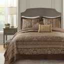 Madison Park Bellagio Reversible Quilted Bedspread Set, Solid Reverse Summer Breathable, Lightweight All Season Bedding Layer, Matching Shams, Bedspread Queen(102"x118"), Brown 5 Piece