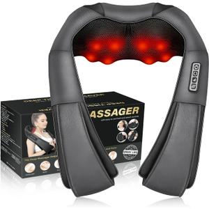 Shiatsu Electric Massager with Heat - 3D Kneading Pillow for Neck, Back, Shoulder, Muscle Pain Relief - Office, Home, Car Use - Fits Parents (Gray-button)