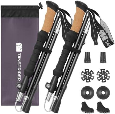 Collapsible Hiking Poles Folding Trekking Poles Walking Stick Lightweight Aluminum Hiking Gear with Metal Quick Lock,Cork Handle,Adjustable 2 PC Stick for Seniors Women Men