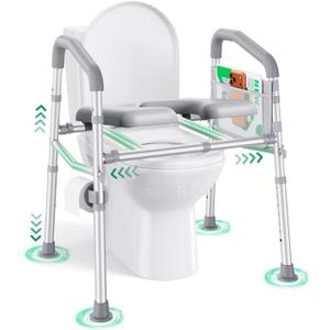 PopWise Raised Toilet Seat with Handles, 500 lb Anti-Wobble Frame, Easy to Install Toilet Seat Risers for Senior, Pregnant, Post-Surgery, Adjustable Height & Width Toilet Seat Riser, Fits Most Toilets (Light Gray)