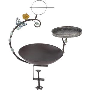 Deck Mounted Bird Bath, 2 in 1 Bird Feeder for Balcony with Fruit Spear, Railing Bird Feeder for Porch Patio Garden