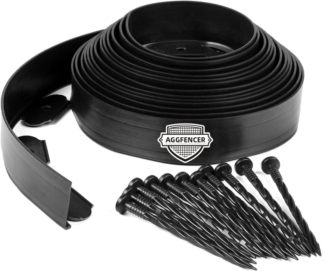 Landscape Edging 2 in x 25 Ft, No Dig Garden Edging Border Kit with 46 Pcs Spikes for Garden Flower Bed Lawn Yard Grass Pathway, Black Flexible PE Material
