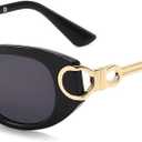 AIEYEZO Retro Sunglasses for Women Fashion Oval Frame Sun Glasses 90s Vintage Designer Shades (Black/Grey)