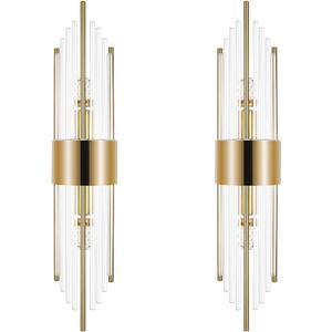 2-Light Modern Brushed Titanium Gold Wall Sconce, 100W Crystal Luxury Wall Light Fixtures Set of 2, 200LM Gold Vertical Rod Design, for Living Room, Bedroom, Bathroom, Vanity(Gold)