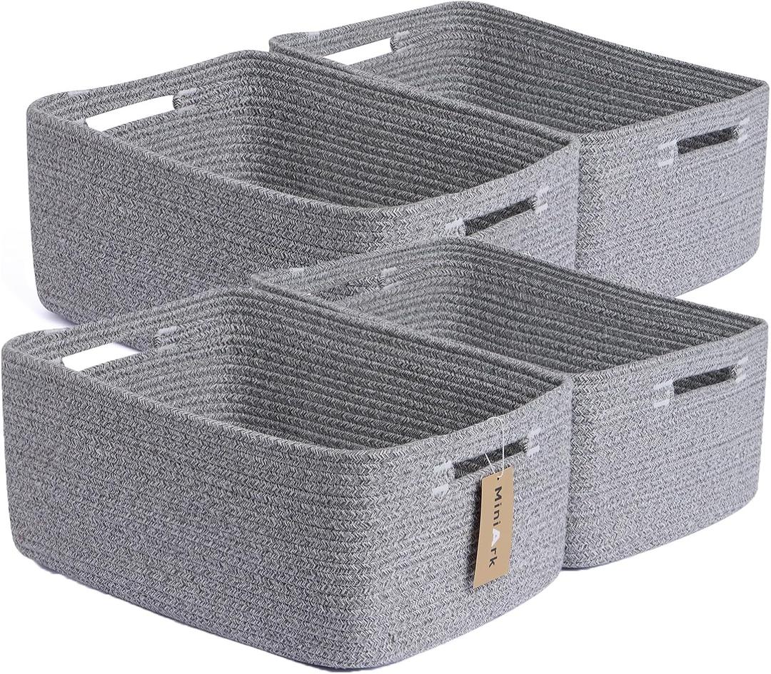 Large Storage Baskets for Organizing, Closet Shelf Baskets for Clothes Blanket Towels, Baby Nursery, Toy Bins Box, Woven Rope Baskets, 17 x 13 x 7.5, 4 Packs Mixed Grey