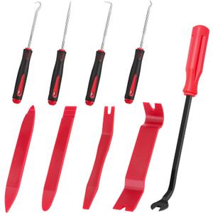 Auto Trim Removal Tool Set Pry Tool Kit, Door Panel Removal Tool, Fasteners Remover,Automotive Hook Set, Car Auto Oil Seal/O-Ring Seal Gasket Mini Precision Hooks - 9pcs Red