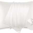 Bedsure Satin Pillowcase with Zipper, Similar to Silk Pillow Cases 2 Pack, Satin Pillow Cases Queen Size Set of 2, Silky & Soft Ivory Pillow Cover for Hair and Skin, Gifts for Women Men, 20x30 Inches, Ivory 