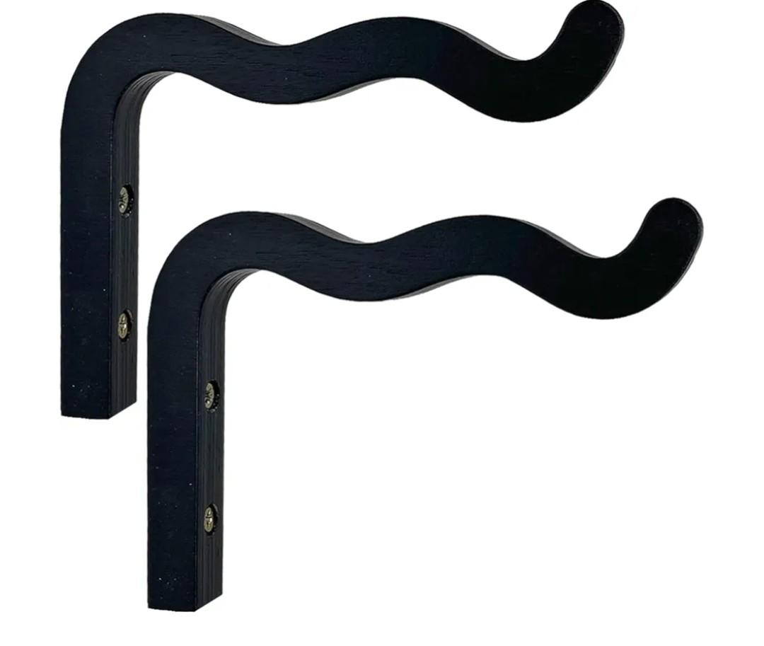 Wooden Wall Planters, Hanging Plant Hooks for Indoors, Wave-Shaped Wooden Hanging Baskets for Wall Plant Hooks Heavy Duty for Flower Pots Wind Chimes and Bird Feeders (Black, 2 Pack)