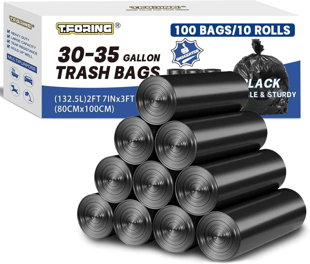 30-35 Gallon TrashBags Heavy Duty 1.5 Mil - 31" x 39" 100 Count Large Black Garbage Bags 30+ Gallon Strong Plastic TrashCan Liners for Home Kitchen Commercial Lawn and Leaf