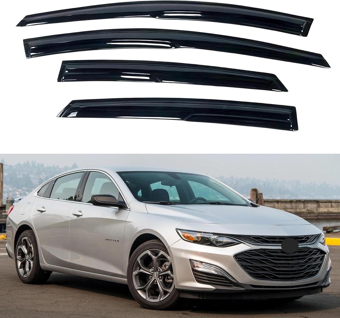 IG Window Visor for Chevy Chevrolet Malibu 2016-2024 (Excludes 2016 Limited Model), Rain Guard Tape-On Side Vent Window Deflector Mugen Style, 2017 2018 2019 2020 2021 2022 2023 2024