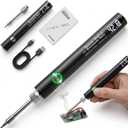 USB Rechargeable 650mAh Cordless Soldering Pen, Universal Threaded Soldering Iron with Adjustable Voltage & LED Display, Portable Soldering Kit for Home Appliance Repair (Black)