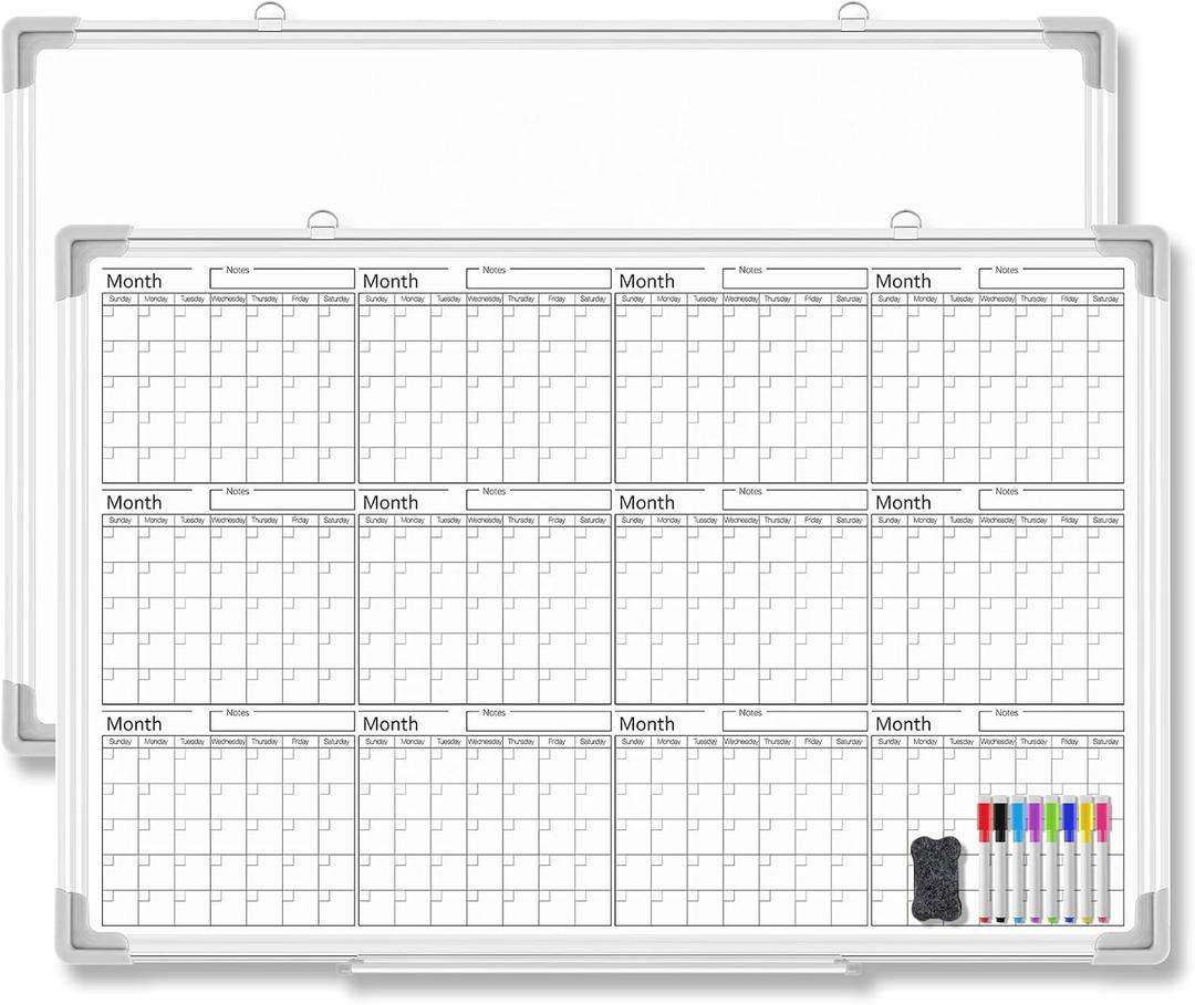 Lincia 36" x 24" Magnetic Horizontal Yearly 12 Month Dry Erase Calendar for Wall 2026 Undated Dry Erase Wall Calendar Planner Aluminum Frame Whiteboard for Home Office Projects Fridge