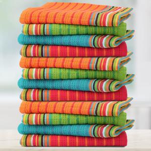 THREAD SPREAD Kitchen Dish Towels, 100% Cotton Salsa Towels, Set of 12 (16x28 Inches), Multi Purpose Cooking Drying Restaurant Bar Cleaning Cloth Napkin, Highly Absorbent, Lint Free 