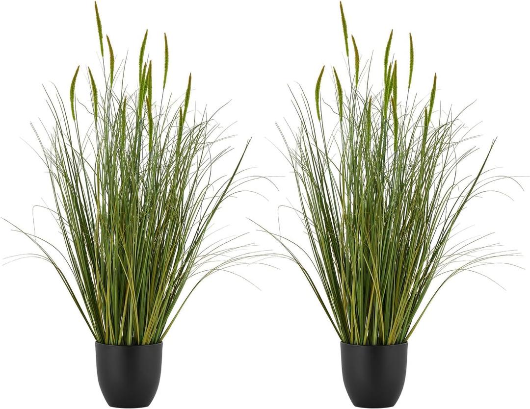 VEVOR Artificial Grass Plant, 2 Pack 35 inch Cattail Grass in Pot, Premium PVC Faux Fake Greenery Shrubs Plant for Indoor Outdoor House Home Garden Office Room Décor, Housewarming, Green