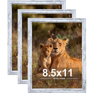 8.5x11in Picture Frame set of 3, Certificate Poster and Photo for Wall Hanging or Tabletop, 8.5x11 Rustic White frame with Shatter Resistant Plexiglass, best gift