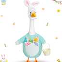 FuWeave Easter Bunny Goose Outfit Easter Egg Porch Goose Costume for Cement Plastic Geese Statue Spring Outdoor Garden Yard Patio Decoration(Baby Blue,17 Inches,Cute Bunny)