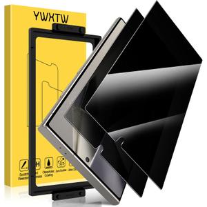 YWXTW EZ Unlock for Samsung Galaxy S24 Ultra Privacy Screen Protector, [0.1S Ultrasonic Fingerprint Support] [Not Glass] 25 Anti Spy Private S24 Ultra Screen Protector Case Friendly, 2 Pack (Black)