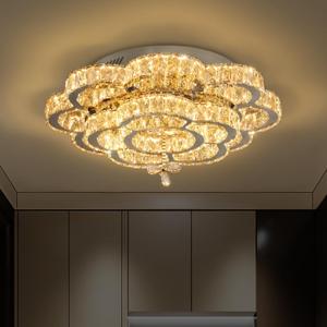 Flashing God W24'' Modern Bedroom Crystal Chandeliers Living Room Ceiling Lighting Chandeliers Dining Room Pendant Light Bedroom Lamp Dimmable LED 2700k 4500k 6000k