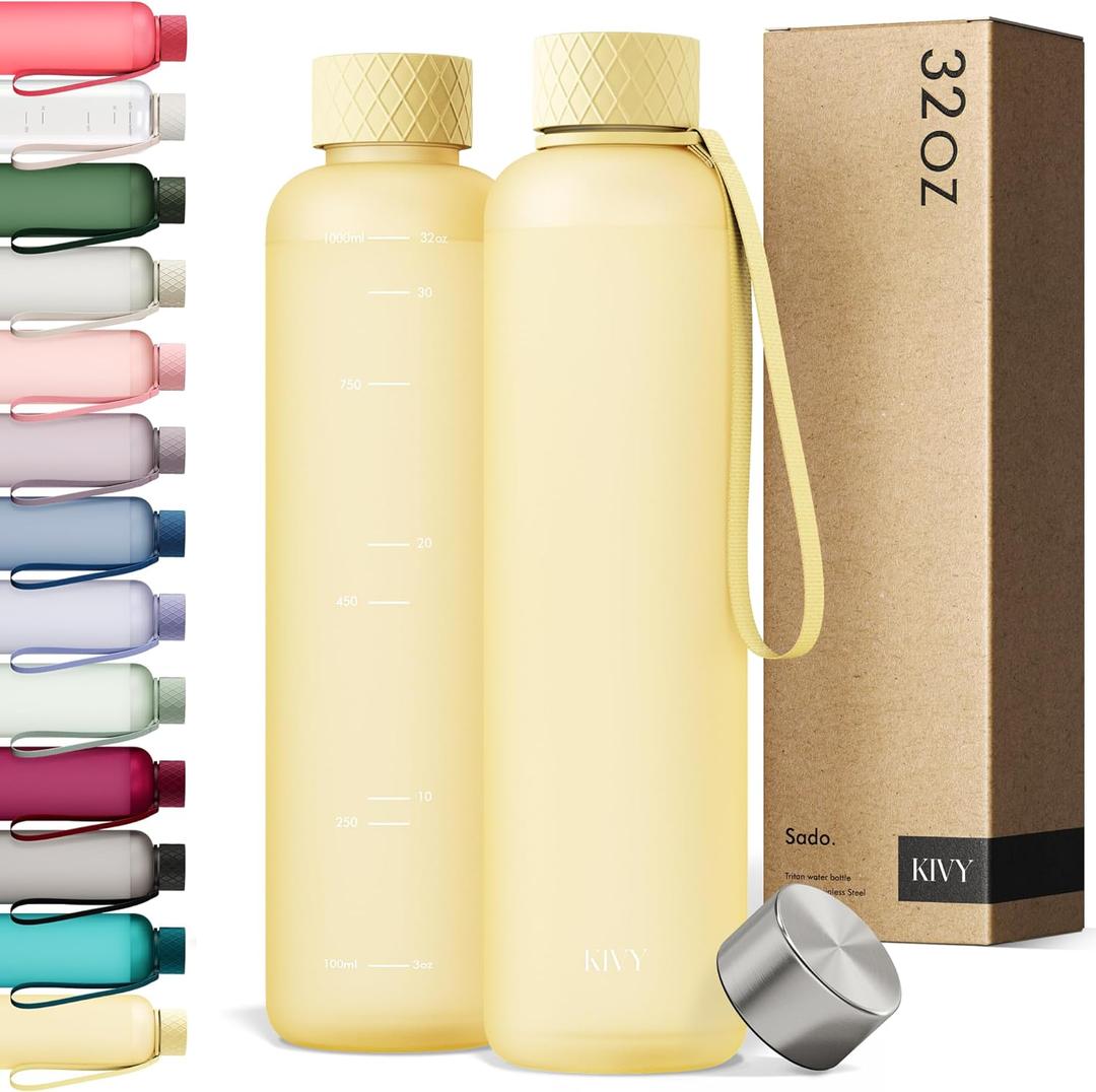 KIVY Slim Water Bottle 32oz [Lightweight & Shatterproof] - Reusable Tritan Water Bottle - Leak Proof Bottle for Women & Men - No Spill - Dishwasher Safe Water Bottle BPA Free (Butter)
