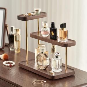 3-Tier Solid Black Walnut Perfume Organizer, Wood Cologne Organizer for Men & Women, Wooden Perfume Display Shelf for Bathroom, Skincare, Cosmetics, Makeup Storage, Ideal Gift