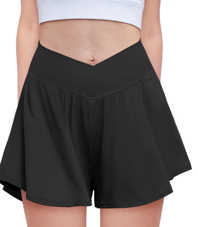 2 Pack Womens Flowy Running Shorts, 2-in-1 Butterfly Skirts with Shorts Underneath Spandex Athletic Casual Gym Workout Lounge (XL and Medium) Black