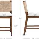 Nathan James Beacon Bohemian Boucle Bar Stool, Upholstered Bar Stool or Island Chairs for Kitchen, Seagrass Counter Height Stool with Back and Solid Wood Legs, Cream Boucle/Dark Brown, Set of 2