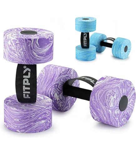 Fitply Water Weights Aquatic Pool Dumbbells for Swimming Exercise - EVA Foam Swim Pool Weights with Handle Strip, 2PCS Lightweight Water Dumbbells, Aerobics Swimming Exercise Equipment (Purple)
