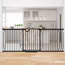 owlie Baby Gate Indoor 75-85 Inch, Extra Wide Safety Gate for Dogs Large Stairway Gate Adjustable Baby Gates Pressure Mount Wide Gate for Pet Stairway Doorway No Drilling Black (30.5'' Tall)