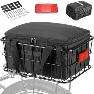 Bike Basket Rear for Men Women, Large Bicycle Rack Basket for Adult Bikes with Removable Liner Bag & Waterproof Cover, Heavy Metal Back Cargo Basket for Ebike, Mountain Bike, City Bike, Cruiser