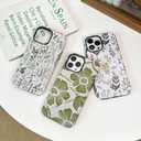 Compatible for iPhone 16 Plus Case, Cute Green Flowers Pattern Case for Women, with Shockproof Soft TPU and Hard PC 2-Layer Protective Cover Designed for iPhone 16 Plus 6.7"-Green