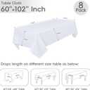 8 Pack White Tablecloth 60 x 102 Inch Rectangular Table Cloth for 6 Foot Rectangle Tables, Wrinkle Resistant Washable Polyester Fabric Table Covers for Wedding Party Banquet Buffet and Camping