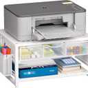 Marbrasse Metal Printer Stand for Desk with Storage Drawer and 2 Pen Holders, 2-Tier Desktop Organizer Printer Table for Home Office, Multi-Purpose Desk Organizer for Fax Machine Scanner Files(White)