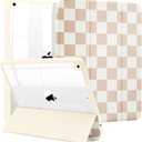 MrARTIST for iPad 9th/8th/7th Generation Case - Tablet Case Cute for Women Girls Girly Kawaii Aesthetic Preppy Kawaii Chic Cool Design for Apple Tablet Cover with Pencil Holder, Khaki Checkered